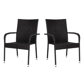Maxim Set of 2 Stackable Indoor/Outdoor Wicker Dining Chairs with Arms - Fade & Weather-Resistant Steel Frames - Black, 2-TW-3WBE073-BK-GG Maxim Set of 2 Stackable Indoor/Outdoor Wicker Dining Chairs with Arms - Fade & Weather-Resistant Steel Frames - Black, 2-TW-3WBE073-BK-GG