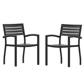 Lark Set of 2 Outdoor Stackable Faux Teak Side Chairs - Commercial Grade Black Aluminum Patio Chairs with Synthetic Gray Wash Faux Teak Slats, 2-XU-DG-HW6006-GY-GG Lark Set of 2 Outdoor Stackable Faux Teak Side Chairs - Commercial Grade Black Aluminum Patio Chairs with Synthetic Gray Wash Faux Teak Slats, 2-XU-DG-HW6006-GY-GG
