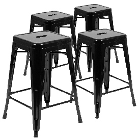 24" High Metal Counter-Height, Indoor Bar Stool in Black - Stackable Set of 4, 4-ET-31320-24-BK-R-GG 24" High Metal Counter-Height, Indoor Bar Stool in Black - Stackable Set of 4, 4-ET-31320-24-BK-R-GG
