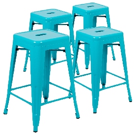 24" High Metal Counter-Height, Indoor Bar Stool in Teal - Stackable Set of 4, 4-ET-31320-24-TL-R-GG