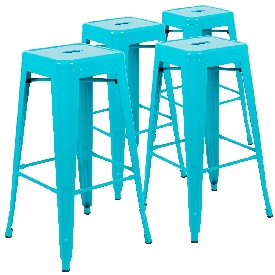 30" High Metal Indoor Bar Stool in Teal - Stackable Set of 4, 4-ET-31320-30-TL-R-GG 30" High Metal Indoor Bar Stool in Teal - Stackable Set of 4, 4-ET-31320-30-TL-R-GG