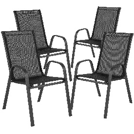 4 Pack Brazos Series Black Outdoor Stack Chair with Flex Comfort Material and Metal Frame, 4-JJ-303C-GG 4 Pack Brazos Series Black Outdoor Stack Chair with Flex Comfort Material and Metal Frame, 4-JJ-303C-GG