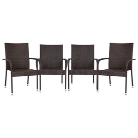 Maxim Set of 4 Stackable Indoor/Outdoor Wicker Dining Chairs with Arms - Fade & Weather-Resistant Steel Frames - Espresso, 4-TW-3WBE073-ESP-GG Maxim Set of 4 Stackable Indoor/Outdoor Wicker Dining Chairs with Arms - Fade & Weather-Resistant Steel Frames - Espresso, 4-TW-3WBE073-ESP-GG
