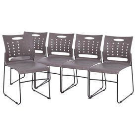 HERCULES Series 881 lb. Capacity Gray Sled Base Stack Chair with Air-Vent Back, Set of 5, 5-RUT-2-GY-BK-GG