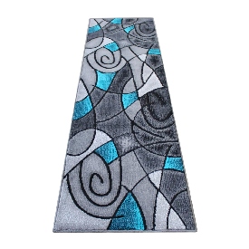 Jubilee Collection 2' x 7' Turquoise Abstract Area Rug-Olefin Rug with Jute Backing - Hallway, Entryway, Bedroom, Living Room