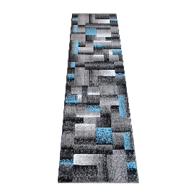Elio Collection 2' x 7' Blue Color Blocked Area Rug - Olefin Rug with Jute Backing - Entryway, Living Room, or Bedroom