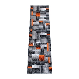 Elio Collection 2' x 7' Orange Color Blocked Area Rug - Olefin Rug with Jute Backing - Entryway, Living Room, or Bedroom