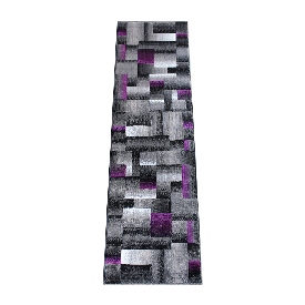 Elio Collection 2' x 7' Purple Color Blocked Area Rug - Olefin Rug with Jute Backing - Entryway, Living Room, or Bedroom