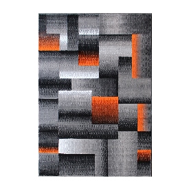 Elio Collection 5' x 7' Orange Color Blocked Area Rug - Olefin Rug with Jute Backing - Entryway, Living Room, or Bedroom