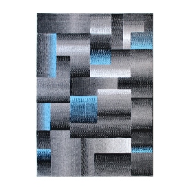 Elio Collection 8' x 10' Blue Color Blocked Area Rug - Olefin Rug with Jute Backing - Entryway, Living Room, or Bedroom