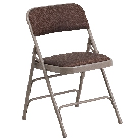 HERCULES Series Curved Triple Braced & Double Hinged Brown Patterned Fabric Metal Folding Chair, AW-MC309AF-BRN-GG HERCULES Series Curved Triple Braced & Double Hinged Brown Patterned Fabric Metal Folding Chair, AW-MC309AF-BRN-GG