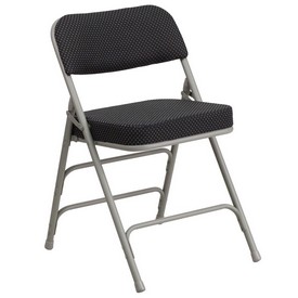 HERCULES Series Premium Curved Triple Braced & Double Hinged Black Pin-Dot Fabric Metal Folding Chair, AW-MC320AF-BK-GG HERCULES Series Premium Curved Triple Braced & Double Hinged Black Pin-Dot Fabric Metal Folding Chair, AW-MC320AF-BK-GG