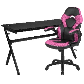 Gaming Desk and Pink/Black Racing Chair Set /Cup Holder/Headphone Hook/Removable Mouse Pad Top - 2 Wire Management Holes, BLN-X10D1904L-PK-GG Gaming Desk and Pink/Black Racing Chair Set /Cup Holder/Headphone Hook/Removable Mouse Pad Top - 2 Wire Management Holes, BLN-X10D1904L-PK-GG