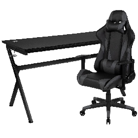 Gaming Desk and Gray/Black Reclining Gaming Chair Set /Cup Holder/Headphone Hook/Removable Mouse Pad Top - Wire Management, BLN-X20D1904L-GY-GG Gaming Desk and Gray/Black Reclining Gaming Chair Set /Cup Holder/Headphone Hook/Removable Mouse Pad Top - Wire Management, BLN-X20D1904L-GY-GG