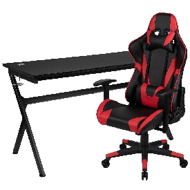 Gaming Desk and Red/Black Reclining Gaming Chair Set /Cup Holder/Headphone Hook/Removable Mouse Pad Top - Wire Management, BLN-X20D1904L-RD-GG Gaming Desk and Red/Black Reclining Gaming Chair Set /Cup Holder/Headphone Hook/Removable Mouse Pad Top - Wire Management, BLN-X20D1904L-RD-GG