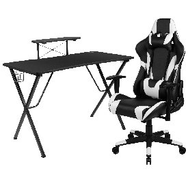 Black Gaming Desk and Black Reclining Gaming Chair Set with Cup Holder, Headphone Hook, and Monitor/Smartphone Stand, BLN-X20RSG1031-BK-GG Black Gaming Desk and Black Reclining Gaming Chair Set with Cup Holder, Headphone Hook, and Monitor/Smartphone Stand, BLN-X20RSG1031-BK-GG