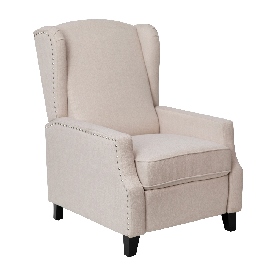 Prescott Traditional Style Slim Push Back Recliner Chair-Wingback Recliner with Cream Fabric Upholstery-Accent Nail Trim, BO-BS7002-1-CREAM-GG Prescott Traditional Style Slim Push Back Recliner Chair-Wingback Recliner with Cream Fabric Upholstery-Accent Nail Trim, BO-BS7002-1-CREAM-GG