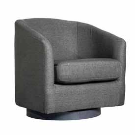 Landon Club Style Commercial Barrel Accent Armchair with 360 Degree Swivel Metal Base and Sloped Armrests in Dark Gray Fabric Upholstery, BS-AC22-060-DKGRY-GG Landon Club Style Commercial Barrel Accent Armchair with 360 Degree Swivel Metal Base and Sloped Armrests in Dark Gray Fabric Upholstery, BS-AC22-060-DKGRY-GG