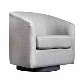 Landon Club Style Commercial Barrel Accent Armchair with 360 Degree Swivel Metal Base and Sloped Armrests in Light Gray Fabric Upholstery, BS-AC22-060-LTGRY-GG Landon Club Style Commercial Barrel Accent Armchair with 360 Degree Swivel Metal Base and Sloped Armrests in Light Gray Fabric Upholstery, BS-AC22-060-LTGRY-GG