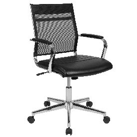 Mid-Back Black Mesh Contemporary Executive Swivel Office Chair with LeatherSoft Seat, BT-20595M-3-BK-GG