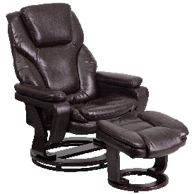 Contemporary Multi-Position Recliner and Ottoman with Swivel Mahogany Wood Base in Brown LeatherSoft, BT-70222-BRN-FLAIR-GG Contemporary Multi-Position Recliner and Ottoman with Swivel Mahogany Wood Base in Brown LeatherSoft, BT-70222-BRN-FLAIR-GG