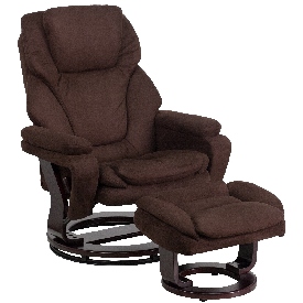 Contemporary Multi-Position Recliner and Ottoman with Swivel Mahogany Wood Base in Brown Microfiber, BT-70222-MIC-FLAIR-GG Contemporary Multi-Position Recliner and Ottoman with Swivel Mahogany Wood Base in Brown Microfiber, BT-70222-MIC-FLAIR-GG