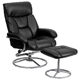 Contemporary Multi-Position Recliner and Ottoman with Metal Base in Black LeatherSoft, BT-70230-BK-CIR-GG
