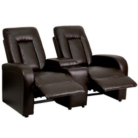 Eclipse Series 2-Seat Reclining Brown LeatherSoft Theater Seating Unit with Cup Holders, BT-70259-2-BRN-GG