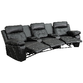 Reel Comfort Series 3-Seat Reclining Black LeatherSoft Theater Seating Unit with Curved Cup Holders, BT-70530-3-BK-CV-GG