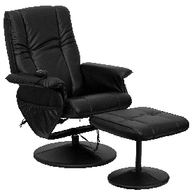 Massaging Multi-Position Recliner and Ottoman with Wrapped Base in Black LeatherSoft, BT-7600P-MASSAGE-BK-GG Massaging Multi-Position Recliner and Ottoman with Wrapped Base in Black LeatherSoft, BT-7600P-MASSAGE-BK-GG