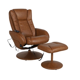 Poppy Massaging Multi-Position Plush Recliner with Side Pocket and Ottoman in Brown LeatherSoft, BT-7672-MASSAGE-CGN-GG