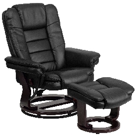 Contemporary Multi-Position Recliner with Horizontal Stitching and Ottoman with Swivel Mahogany Wood Base in Black LeatherSoft, BT-7818-BK-GG Contemporary Multi-Position Recliner with Horizontal Stitching and Ottoman with Swivel Mahogany Wood Base in Black LeatherSoft, BT-7818-BK-GG