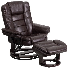 Contemporary Multi-Position Recliner with Horizontal Stitching and Ottoman with Swivel Mahogany Wood Base in Brown LeatherSoft, BT-7818-BN-GG Contemporary Multi-Position Recliner with Horizontal Stitching and Ottoman with Swivel Mahogany Wood Base in Brown LeatherSoft, BT-7818-BN-GG