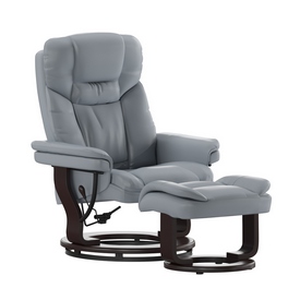 Allie Recliner Chair with Ottoman, Gray LeatherSoft Swivel Recliner Chair with Ottoman Footrest, BT-7821-GY-GG