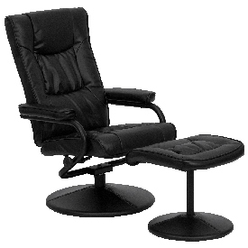 Contemporary Multi-Position Recliner and Ottoman with Wrapped Base in Black LeatherSoft, BT-7862-BK-GG Contemporary Multi-Position Recliner and Ottoman with Wrapped Base in Black LeatherSoft, BT-7862-BK-GG