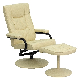 Contemporary Multi-Position Recliner and Ottoman with Wrapped Base in Cream LeatherSoft, BT-7862-CREAM-GG Contemporary Multi-Position Recliner and Ottoman with Wrapped Base in Cream LeatherSoft, BT-7862-CREAM-GG