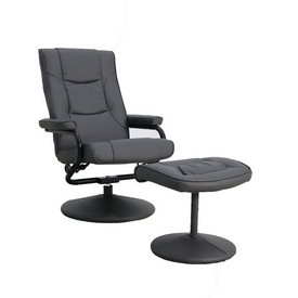 Rachel Contemporary Multi-Position Recliner and Ottoman with Wrapped Base in Gray LeatherSoft, BT-7862-GY-GG