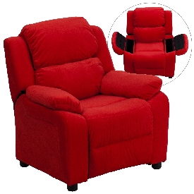 Deluxe Padded Contemporary Red Microfiber Kids Recliner with Storage Arms, BT-7985-KID-MIC-RED-GG Deluxe Padded Contemporary Red Microfiber Kids Recliner with Storage Arms, BT-7985-KID-MIC-RED-GG