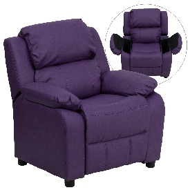 Deluxe Padded Contemporary Purple Vinyl Kids Recliner with Storage Arms, BT-7985-KID-PUR-GG Deluxe Padded Contemporary Purple Vinyl Kids Recliner with Storage Arms, BT-7985-KID-PUR-GG