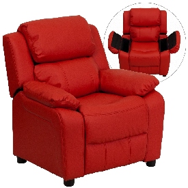Deluxe Padded Contemporary Red Vinyl Kids Recliner with Storage Arms, BT-7985-KID-RED-GG Deluxe Padded Contemporary Red Vinyl Kids Recliner with Storage Arms, BT-7985-KID-RED-GG