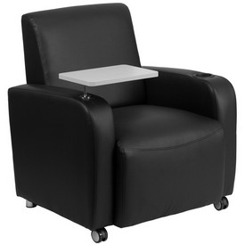 Black LeatherSoft Guest Chair with Tablet Arm, Front Wheel Casters and Cup Holder, BT-8217-BK-CS-GG Black LeatherSoft Guest Chair with Tablet Arm, Front Wheel Casters and Cup Holder, BT-8217-BK-CS-GG