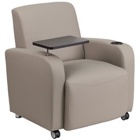 Gray LeatherSoft Guest Chair with Tablet Arm, Front Wheel Casters and Cup Holder, BT-8217-GV-CS-GG Gray LeatherSoft Guest Chair with Tablet Arm, Front Wheel Casters and Cup Holder, BT-8217-GV-CS-GG