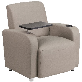 Gray LeatherSoft Guest Chair with Tablet Arm, Chrome Legs and Cup Holder, BT-8217-GV-GG Gray LeatherSoft Guest Chair with Tablet Arm, Chrome Legs and Cup Holder, BT-8217-GV-GG