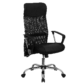 High Back Black Leather and Mesh Swivel Task Office Chair with Arms, BT-905-GG