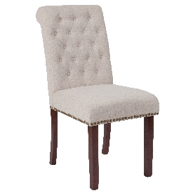 HERCULES Series Beige Fabric Parsons Chair with Rolled Back, Accent Nail Trim and Walnut Finish, BT-P-BGE-FAB-GG HERCULES Series Beige Fabric Parsons Chair with Rolled Back, Accent Nail Trim and Walnut Finish, BT-P-BGE-FAB-GG