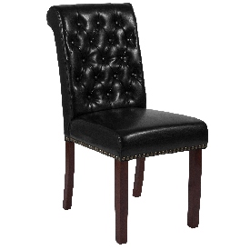 HERCULES Series Black LeatherSoft Parsons Chair with Rolled Back, Accent Nail Trim and Walnut Finish, BT-P-BK-LEA-GG HERCULES Series Black LeatherSoft Parsons Chair with Rolled Back, Accent Nail Trim and Walnut Finish, BT-P-BK-LEA-GG