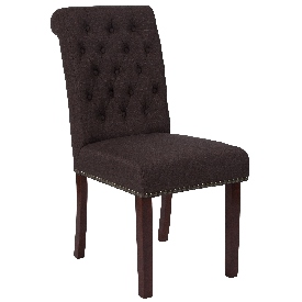 HERCULES Series Brown Fabric Parsons Chair with Rolled Back, Accent Nail Trim and Walnut Finish, BT-P-BRN-FAB-GG HERCULES Series Brown Fabric Parsons Chair with Rolled Back, Accent Nail Trim and Walnut Finish, BT-P-BRN-FAB-GG