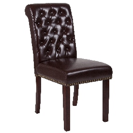 HERCULES Series Brown LeatherSoft Parsons Chair with Rolled Back, Accent Nail Trim and Walnut Finish, BT-P-BRN-LEA-GG HERCULES Series Brown LeatherSoft Parsons Chair with Rolled Back, Accent Nail Trim and Walnut Finish, BT-P-BRN-LEA-GG