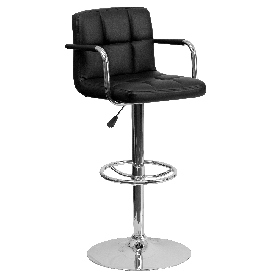 Contemporary Black Quilted Vinyl Adjustable Height Barstool with Arms and Chrome Base, CH-102029-BK-GG Contemporary Black Quilted Vinyl Adjustable Height Barstool with Arms and Chrome Base, CH-102029-BK-GG
