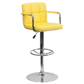 Contemporary Yellow Quilted Vinyl Adjustable Height Barstool with Arms and Chrome Base, CH-102029-YEL-GG Contemporary Yellow Quilted Vinyl Adjustable Height Barstool with Arms and Chrome Base, CH-102029-YEL-GG